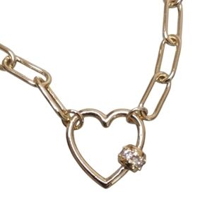 NWT MX CZ Gold Heart Paperclip Gold Chain Necklace